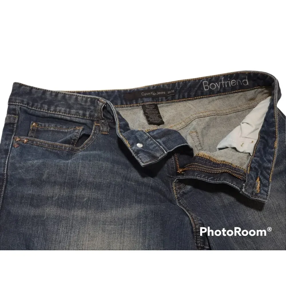 Calvin Klein Denim Jeweled Boyfriend Jeans - Size 32/14